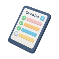 3D Isometric to-do list app interface on a floating tablet png
