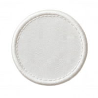Close ready white circular cloth patch with overlocking, up for custom design or logo placement against transparent background, featuring clean stitching edges png