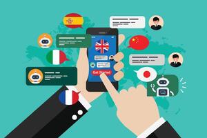 Learning of different foreign languages through the mobile application smartphone vector