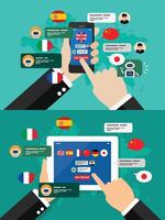 Learning of different foreign languages through smartphone or tablet vector