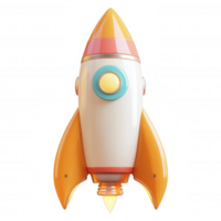 3d icon pink orange rocket soaring across transparent background, highlighting technological design and space exploration advancement element png