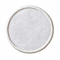Close up white circular cloth patch with overlocking, ready for custom design or logo placement against transparent background, featuring clean stitching edges png