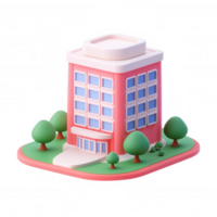 3d building of a pink multi story perfect on a patch of grass, icon for architectural visualization or urban planning projects png