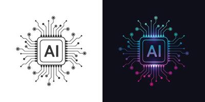 Artificial intelligence circuit line style. Machine learning design. Smart network vector