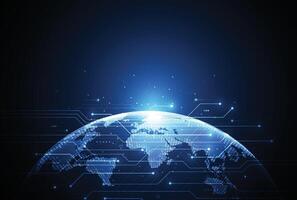 Abstract global network connection on technology background. World map point and line composition vector