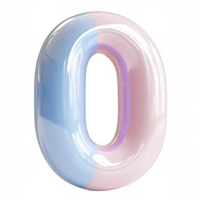 3d and Number zero with glossy pink and blue colors, ideal for sweet icon dreamy compositions with transparent background png