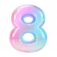 3d backdrop, Iridescent holographic numeral eight floating against transparent modern showcasing icon graphic design element png