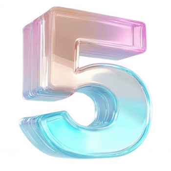 glansig ikon 3d rosa siffra fem på transparent bakgrund, highlighting numerisk sekvens och grafisk design mångsidighet png