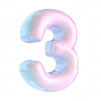 3d icon Glass numeral three in pastel pink and blue, displaying glossy translucent surface with clean transparent backdrop png