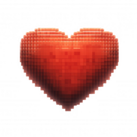 3d icon Pixel heart glowing in vibrant red, representing emotional connection with soft rendering volumetric and transparent backdrop png