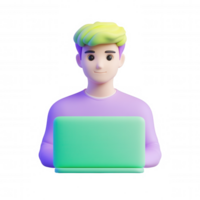 transparent icon of student or 3d user studying using laptop, isolated on worker background png