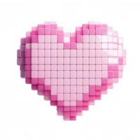 3d icon Pixel heart glowing in vibrant pink, representing emotional connection with soft volumetric rendering and transparent backdrop png