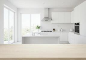 White kitchen with table and empty space photo