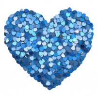 Blue metallic hearts clustering into larger heart silhouette, symbolizing romantic connection against transparent backdrop png