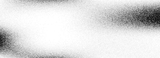 Stippled grain texture background. Black sprayed dots gradient wallpaper. Rough noisy sand dotted backdrop. Grit rubbed distressed speckle and grit particle overlay for poster, flyer, banner vector