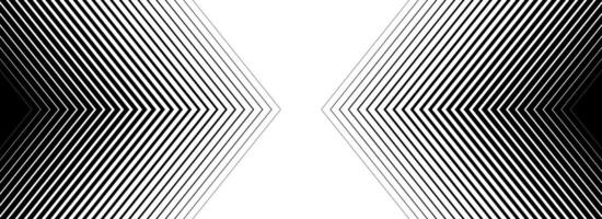 Black linear arrow background. Halftone arrows in center direction backdrop. Repeated fading triangle gradation pattern. Thin to thick speed line concept texture for poster, cover, banner vector
