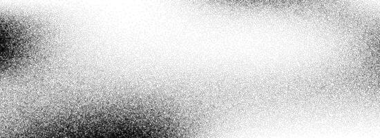 Stipple grain gradient texture. Black dotted noise background. Rough grunge sand dot backdrop. Gritty distressed speckle and particle overlay for poster, flyer, banner. Abstract grit wallpaper vector
