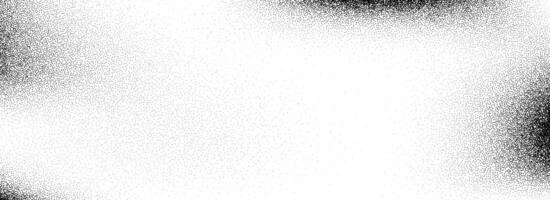 Stippled grain texture background. Black sprayed dots gradient wallpaper. Rough noisy sand dotted backdrop. Gritty distressed speckle and grit particle overlay for poster, flyer, banner vector