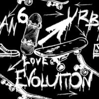 Seamless pattern with charcoal graffiti, punk and skateboards and text. Pencil drawn icons. vector