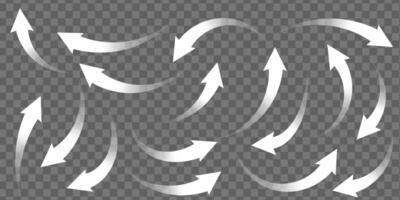 Set of white arrows showing air flow direction, isolated. vector