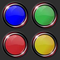 Circle button badge. Round pinned badges tag, metal pinback buttons and colorful pin label. Colorful isolated mockup icons set vector