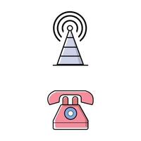 Set of outline icon related to communications, telecommunications vector