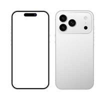 Latest 2025 Smartphone Device Front Back View Illustration. Realistic Mobile Phone Blank Display Template With Camera vector