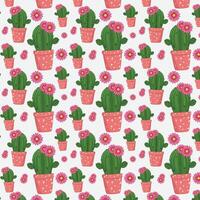 seamless pattern with cactus on pot vector
