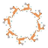 Christmas decorative round frame. Christmas deer with snowflakes in flat style. Space for text. Round frame for invitation, card, cover, Christmas, New Year. vector