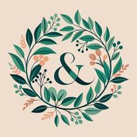 Serene Botanical Wreath Enchanting with Floral Monogram Typography vector