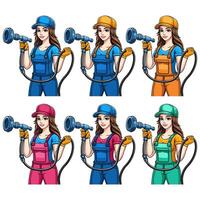 Character bundle for car wash business with several color variants vector