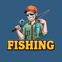 Illustration character of a fisherman with added text vector