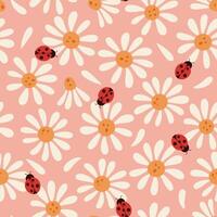 Seamless pattern with ladybugs and daisies. graphics. vector
