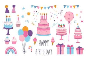 Set of birthday celebration graphics on white background. graphics. vector
