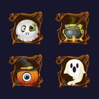 Four Halloween icons or symbols in Spooky frame tree design for decoration elements design greeting cards, invitation, print, game elements or slot symbols vector