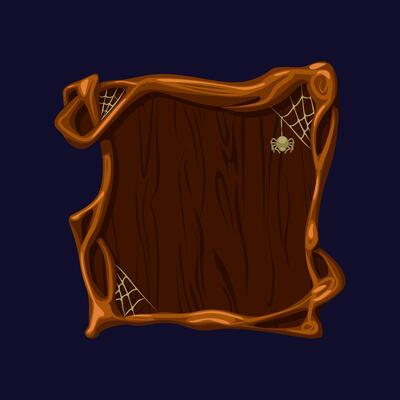 Spooky Halloween frame tree design isolated for print, decoration, element design and background. Wood avatar frame with spider for game or slot symbols