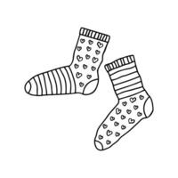 Hand drawn doodle simple socks with heart and stripe pattern. Isolated on white background vector