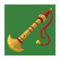 A golden flute with a long handle on a green background vector