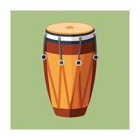 A flat illustration of a drum on a green background vector