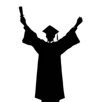 Silhouette Of A Graduate Celebrating With Arms Raised isolated on transparent background png