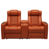 Luxurious Leather Reclining Seating for a Home Theater in a Rich Brown Color with Cup Holders on a transparent background png