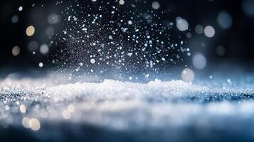 Snow Dust Particles Floating with Beautiful Bokeh Background photo