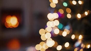 A blurry image of a christmas tree with lights photo