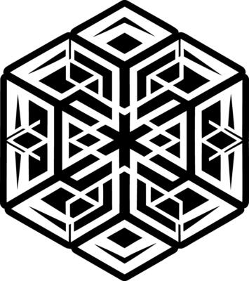 A glyph style icon showing hexagonal art