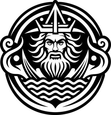 A solid style icon depicting ocean god