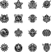A set of black and white emblems and symbols vector