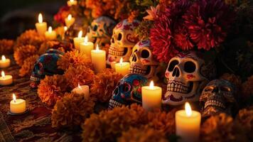 Day of the dead skulls and flowers photo