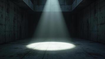 A dark room with a light shining through the door photo