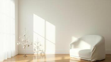 White room with christmas tree and chair photo