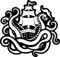 An octopus and ship with tentacles vector